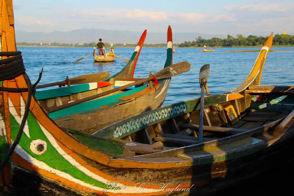 Boats by U Bein Bridge