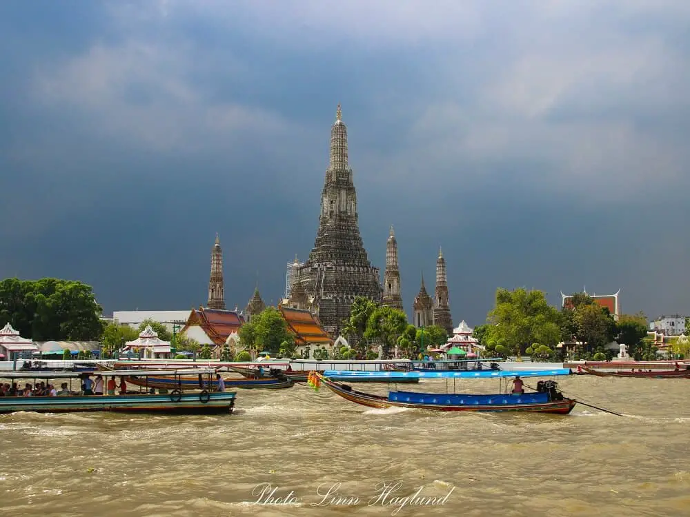 Wat Arun temple from the river in Bangkok