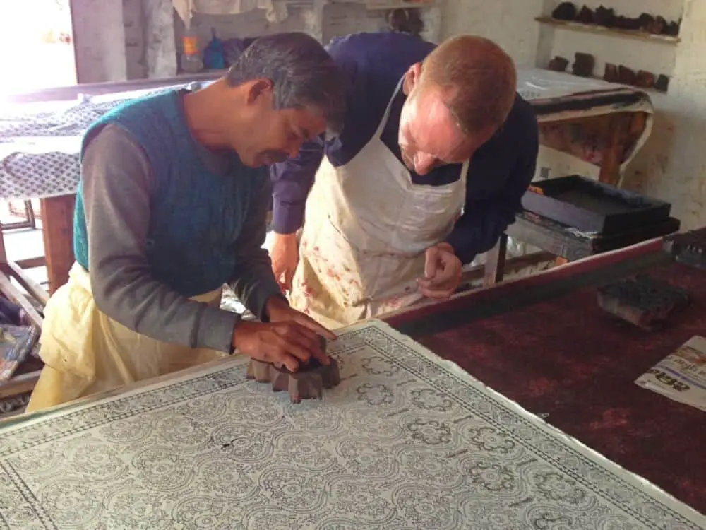 James is block printing in India