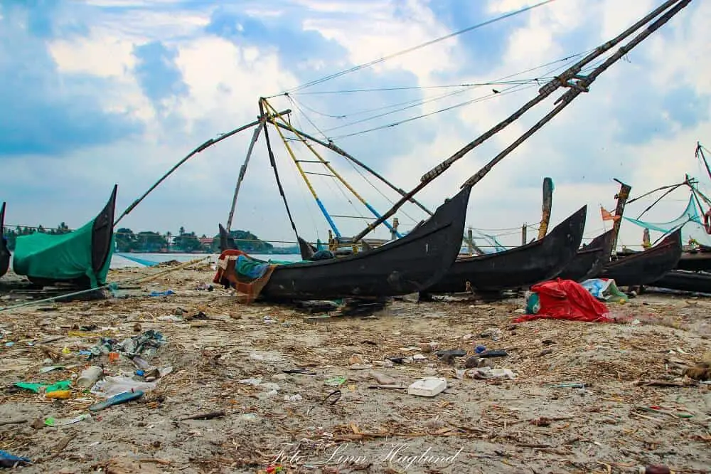 The beach in Fort Kochi in Kerala in India is full of rubbish