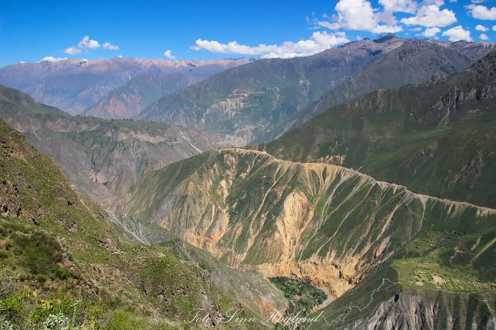 Views of the canyon and the Oasis in the bottom along the Colca Canyon hike
