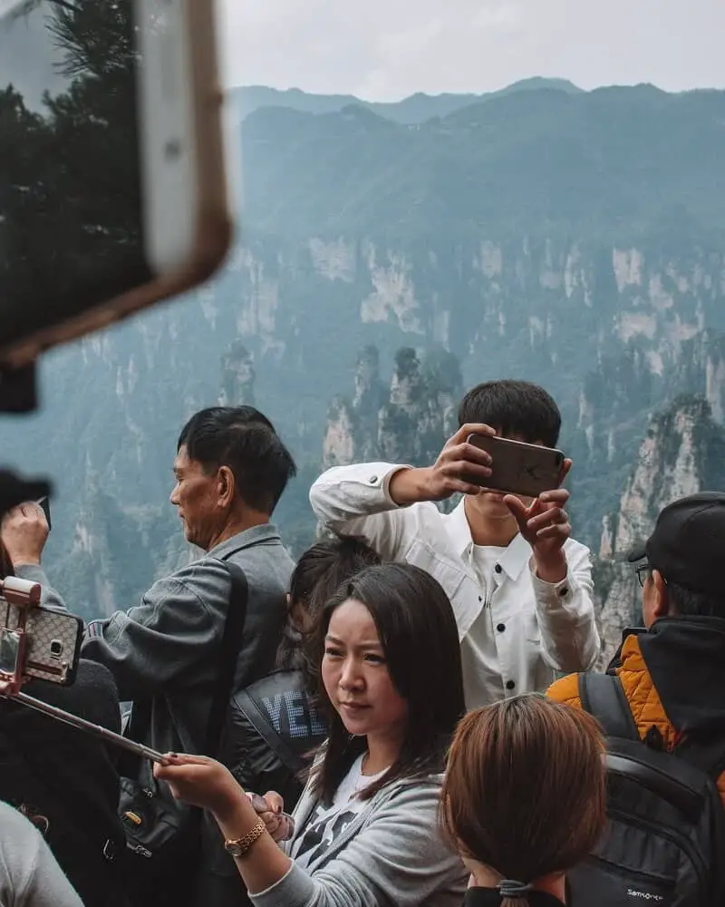Zhangjiajie in China is packed with tourists, mainly Chinese