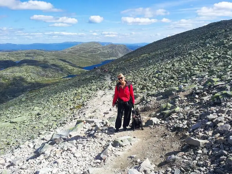 Hiking the rocky trail to Gaustatoppen peak