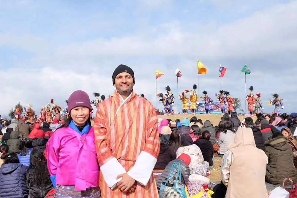 Attending Druk Wangyel festival in Bhutan wearing Bhutanese traditional dress