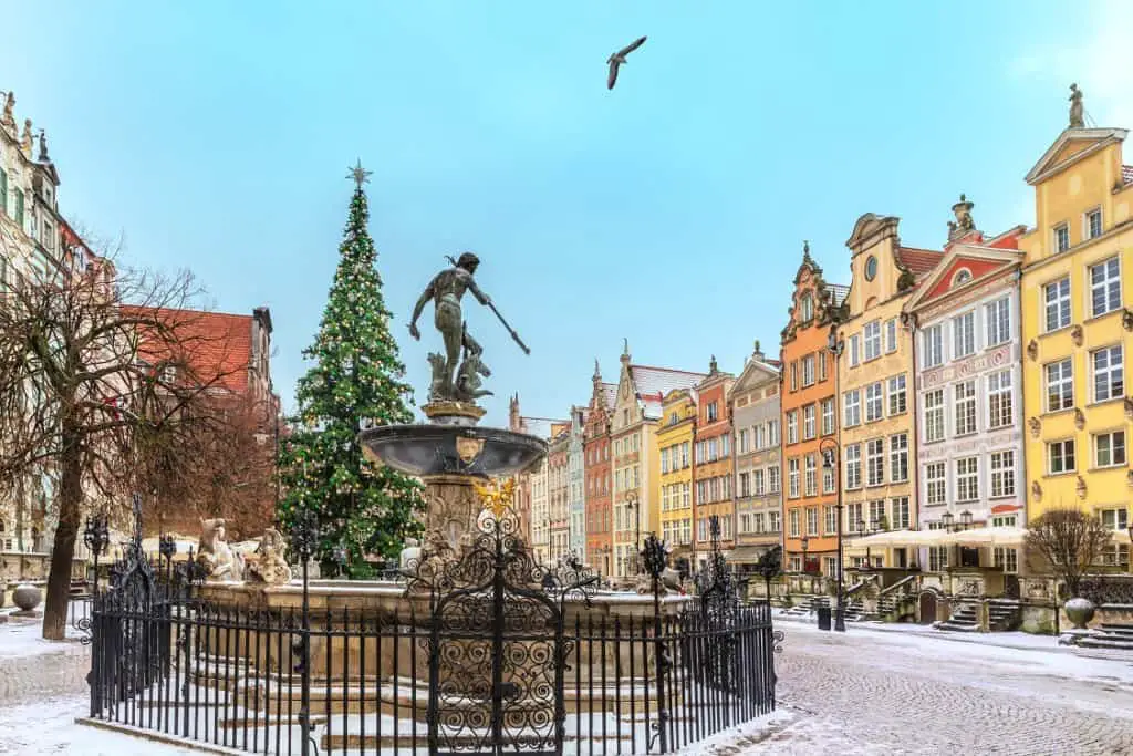 Gdansk in winter Neptunes Fountain