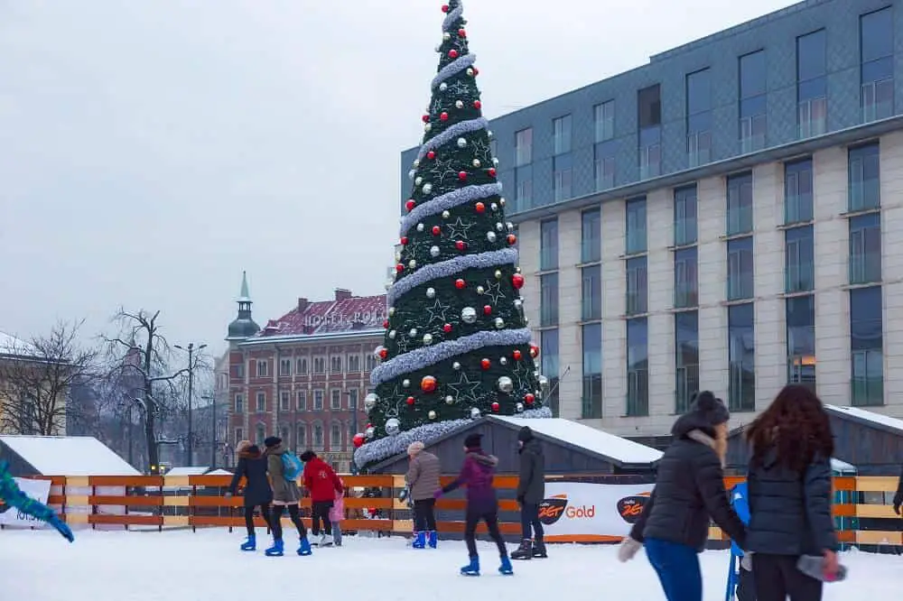 Ice skating in Krakow in winter