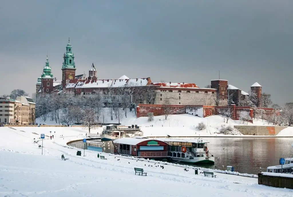 Krakow in winter with snow