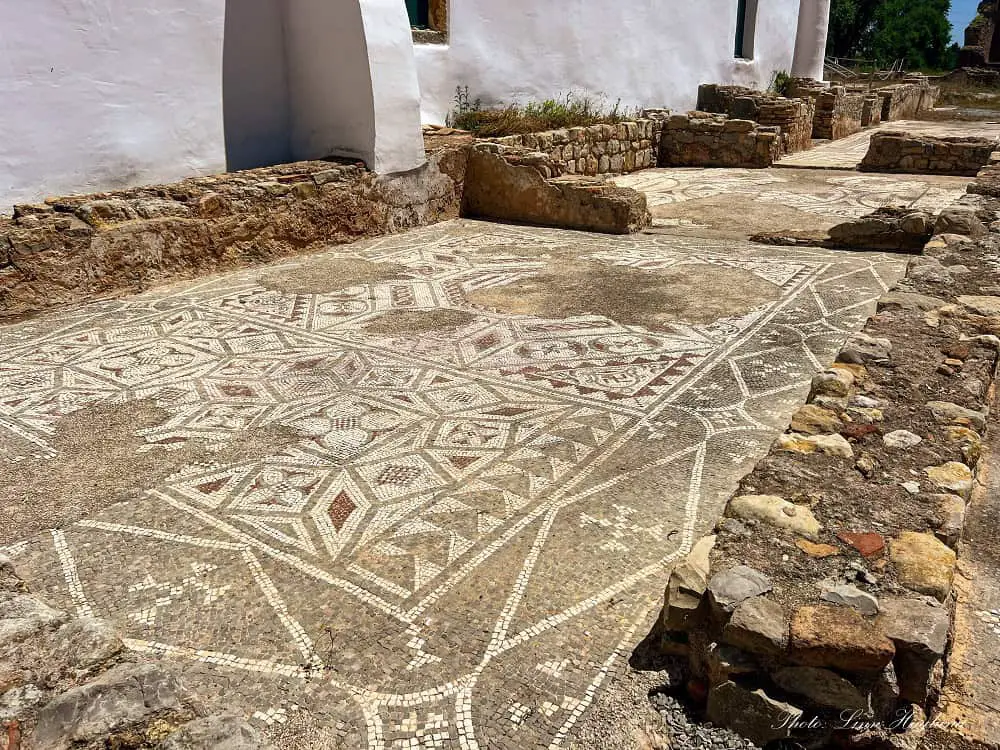 Big mosaicas at the Roman Ruins of Milreu Estoi Algarve.