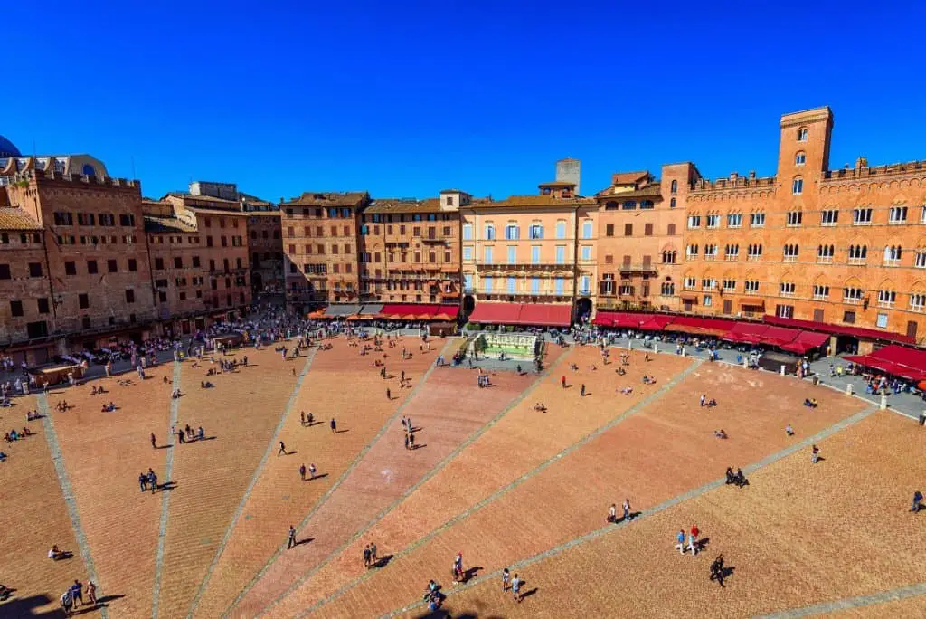 Best Tuscany road trip - Piazza del Campo from Mangia Tower in Siena