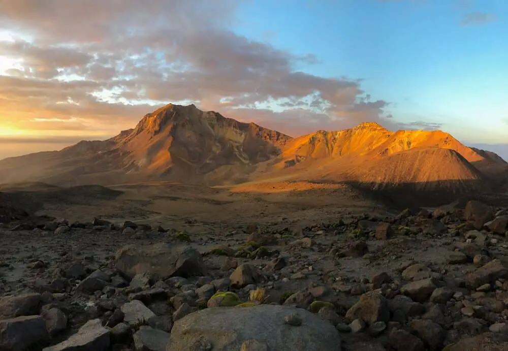 Sunset over the base camp of Chachani - trek Peru