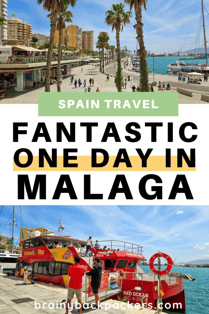 Pictures of Malaga city and marina, with the overlay text: "One day in Malaga itinerary."