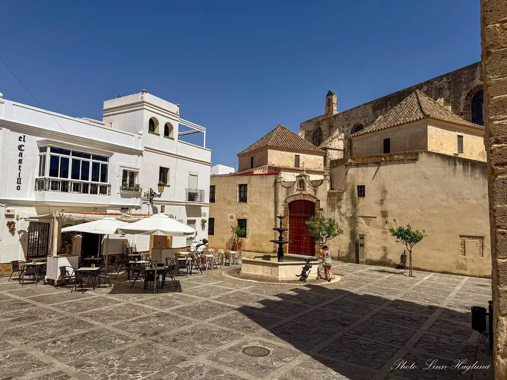 Me and Atlas hanging out by a fountain in a plaza in Rota Spain.