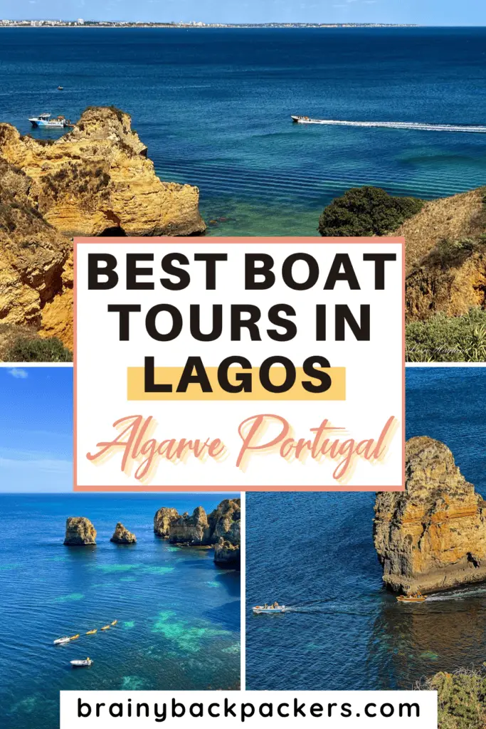 Beautiful boat trips in Lagos Portugal, sailing by rugged cliffs and between giant rock formations.
