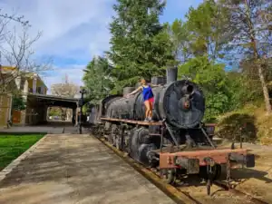 Old train in Cabra along the Via Verde del Aceite.