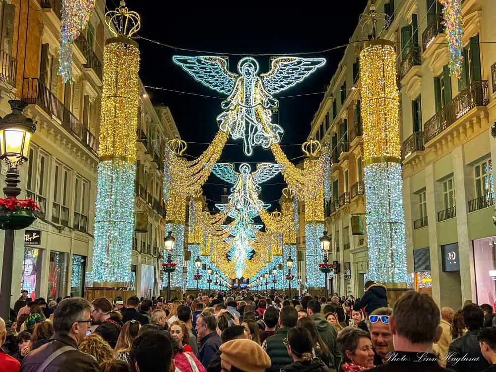 The Christmas light show in Calle Larios in December in Malaga Spain.