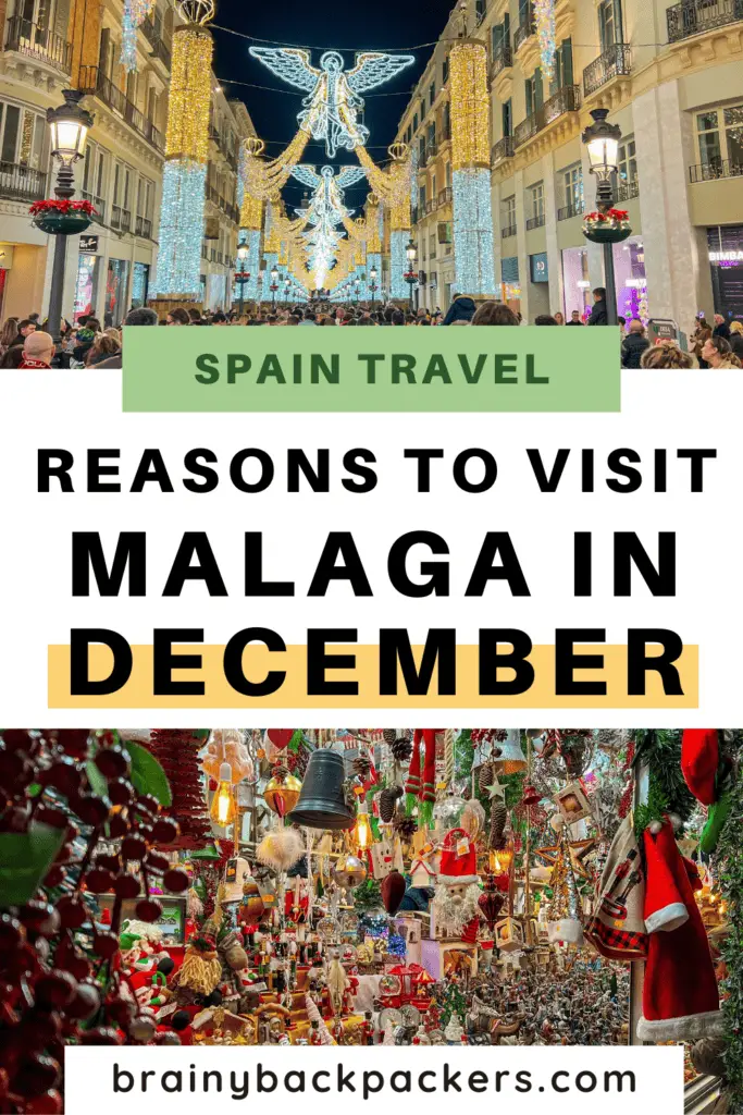 Pictures of Calle Larios Light Show and a Christmas market in Malaga in December.