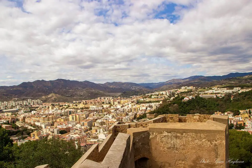 Views from Gibralfaro, walking around the fortress walls, which is among the best things to do in Malaga.