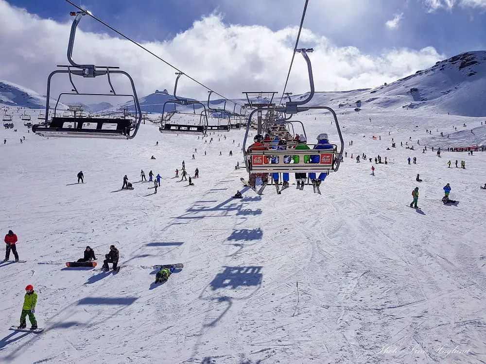 People skiing in Sierra Nevada Granada, Spain.