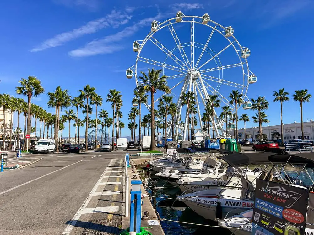 The ferris whhel in Benalmadena marina, which is one of the best things to do in Benalmadena Spain.