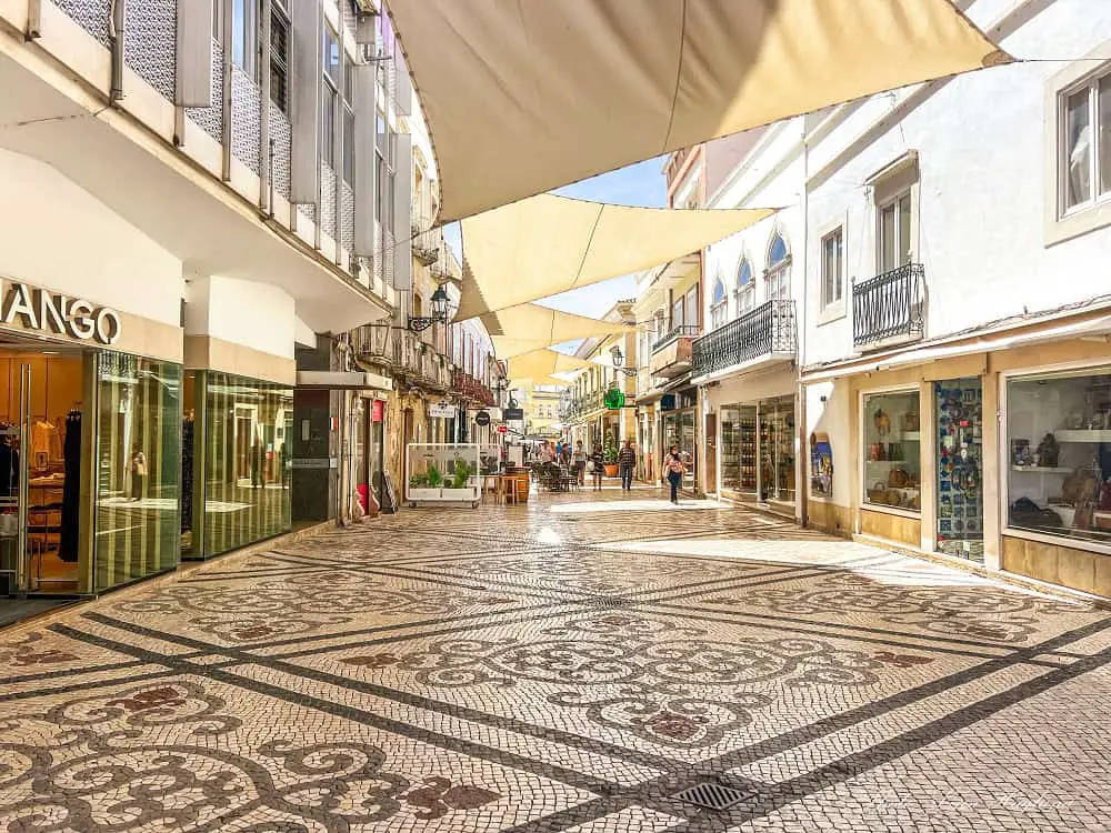 A covered Faro shopping street.
