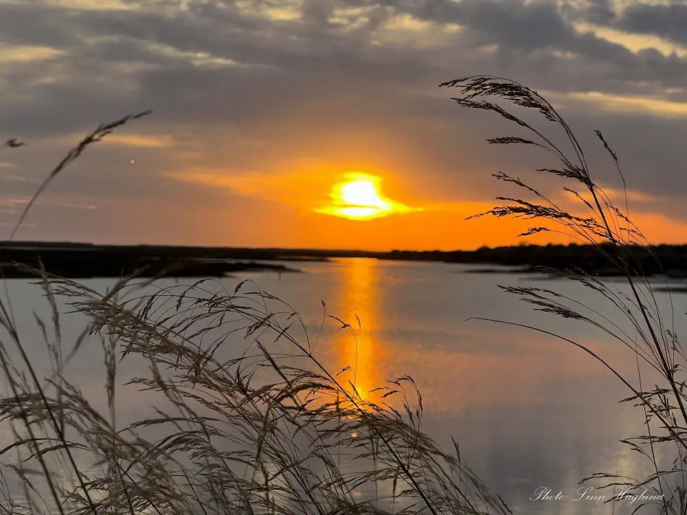 Sunset over the water in Ria Formosa Faro.