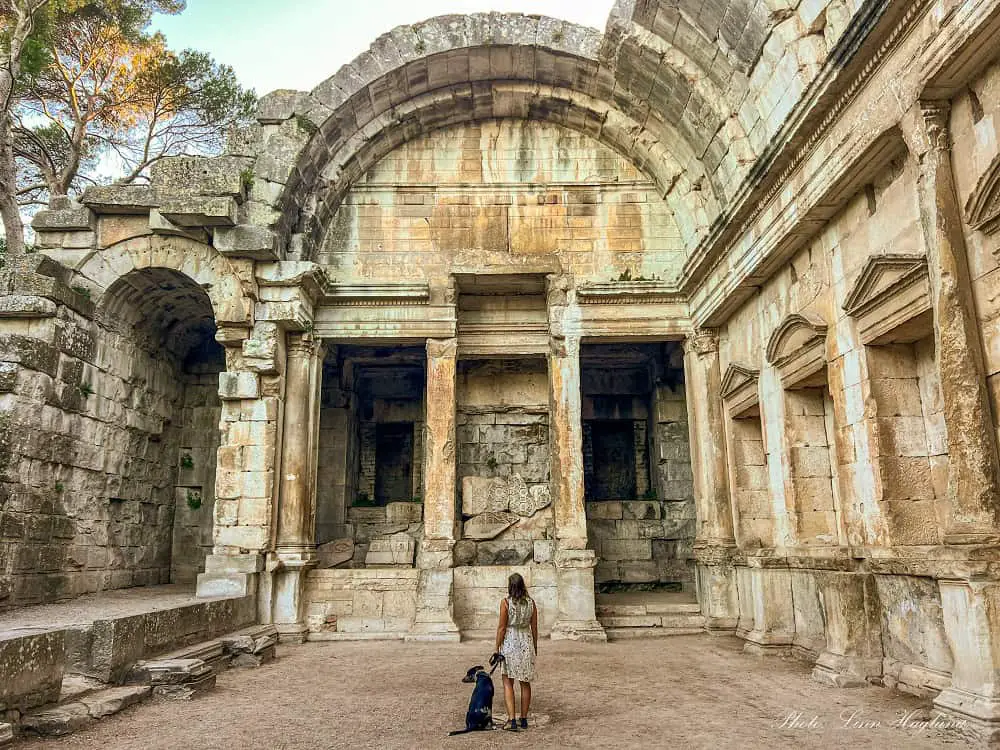 Me and Atlas inside the Temple of Diana in Nimes.