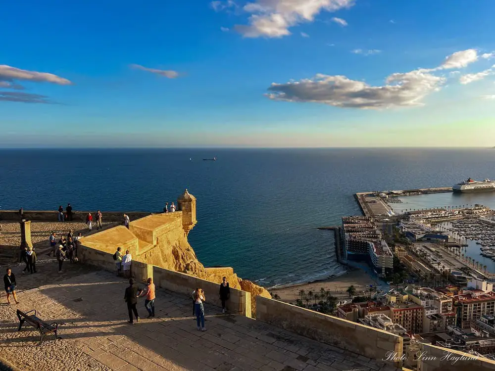 Views of Alicante Marina and beach from Santa Barbara Castle.