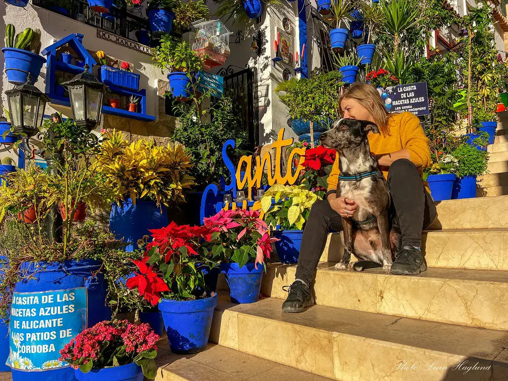 Me and Atlas by the blue pot plants of the Santa Cruz Blue House.