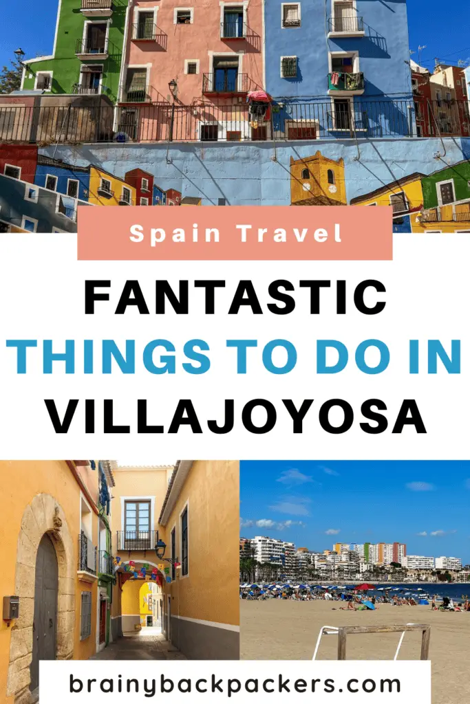 Pinterest image with colorful houses and beaches with the text: "Things to do in Villajoyosa Spain"