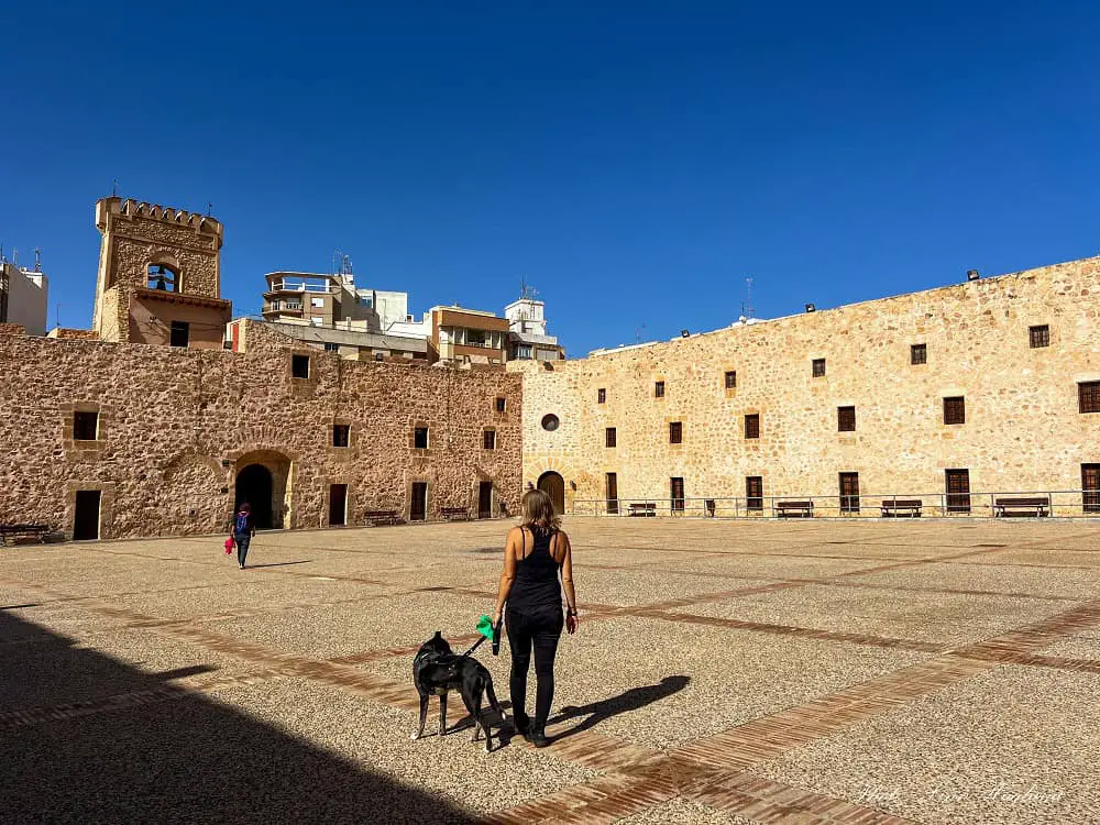 Me and Atlas walking in the castle grounds of Santa Pola Castle.