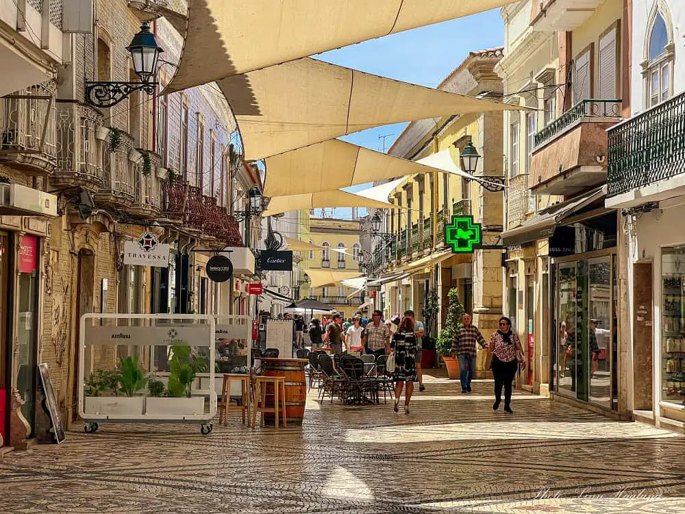 A pedestrian street in downtown Faro, which is easily best area to stay in Faro Portugal.