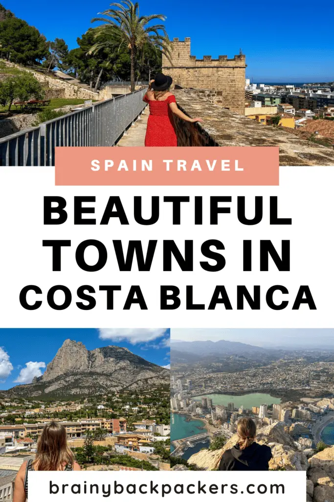 Pinterest image of different towns with castles and coastline and the overlay text: "Costa Blanca Towns".