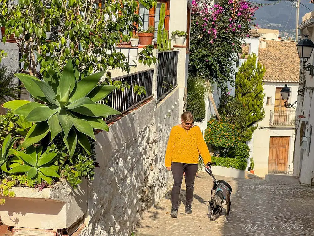 Me and Altals walking in the narrow streets that alone are reasons to visit Altea.