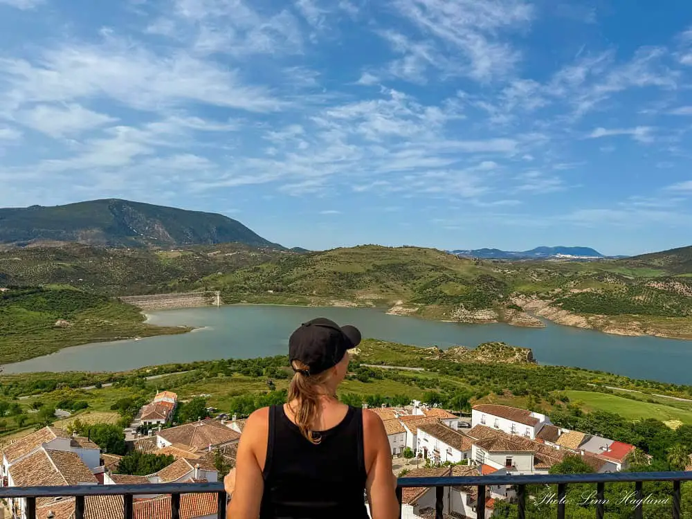 Me looking at the beautiful Zahara de la Sierra views over the lake.