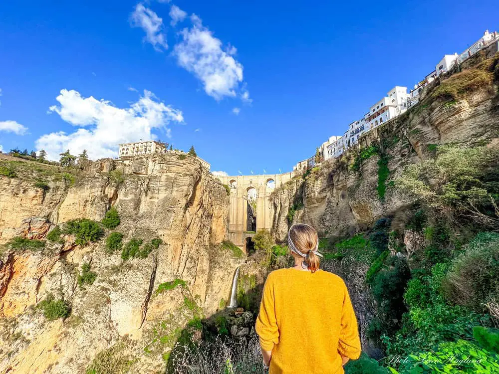 Me looking at the New Bridge in Ronda that connects the two sides of the town across the steep gorge.