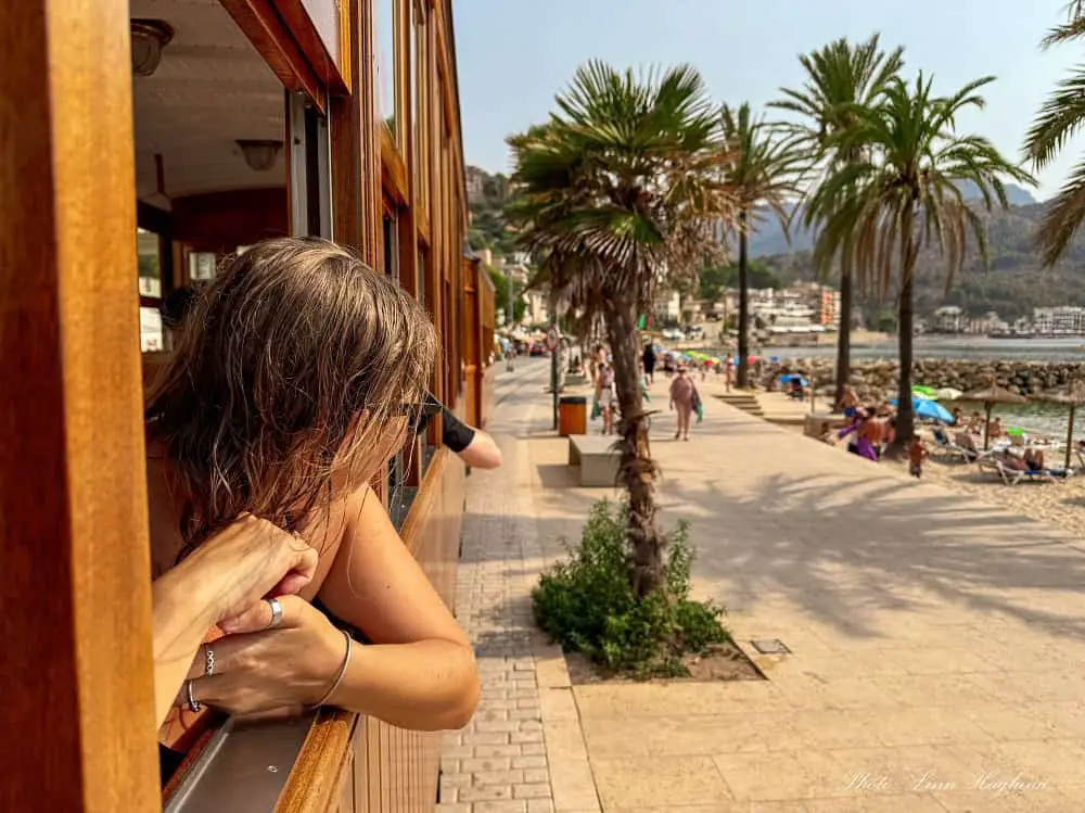 Riding the tram to Port de Soller and looking out of the window.