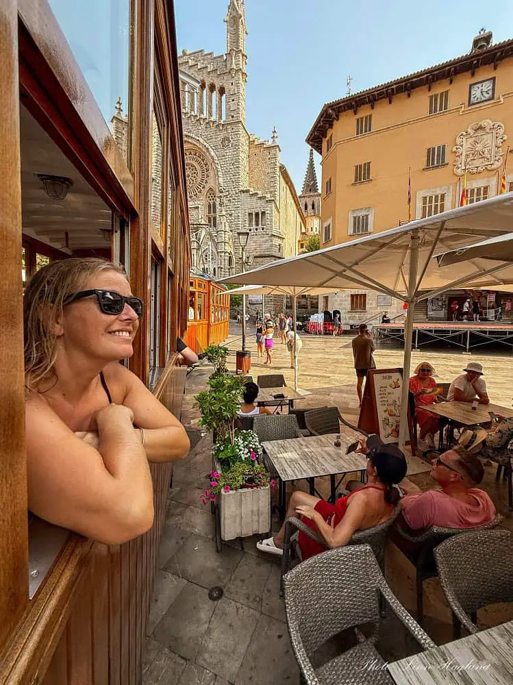 Taking the tram from Soller to Port de Soller.