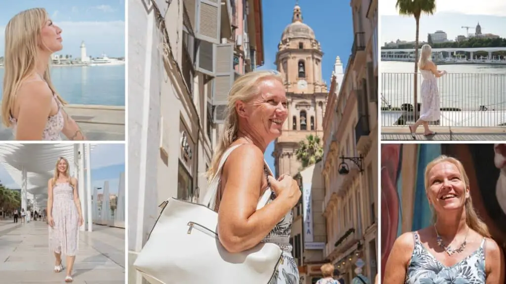 Photo shot with two pretty blond girls in Malaga old town and marina. We offer similar photo shoots in Malaga city in southern Spain to eternalize your travel memories.