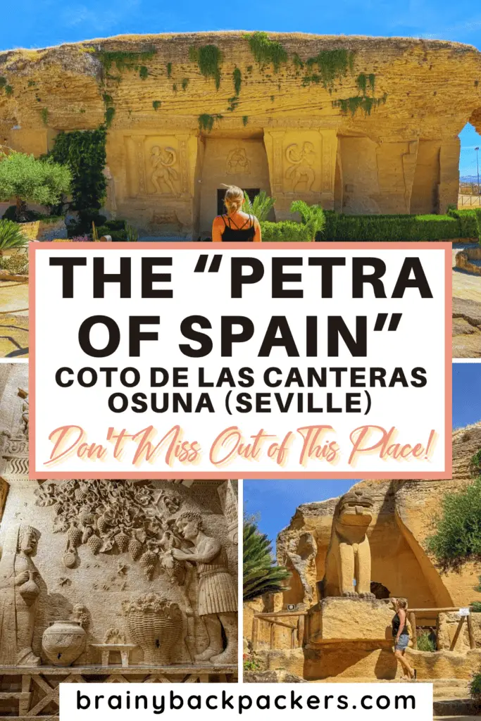 Pictures of large relics on limestone walls and the overlay text: "The Petra of Spain".